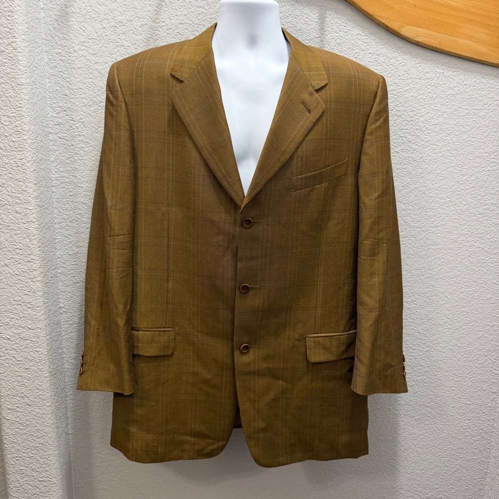 CANALI Proposta Mens US 44L 100% Wool Plaid Blazer Sport Coat Jacket Brown Italy